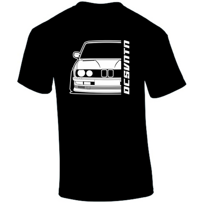 BMW E28 5er T-Shirt Vorderseite mit Schriftzug, schwarzes Car Shirt Design